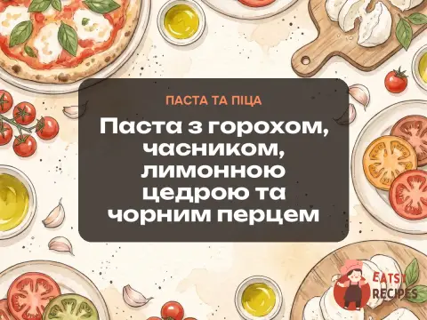 Паста з горохом, часником, лимонною цедрою та чорним перцем