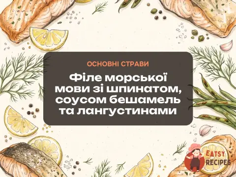 Філе морської мови зі шпинатом, соусом бешамель та лангустинами