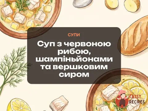 Суп з червоною рибою, шампіньйонами та вершковим сиром