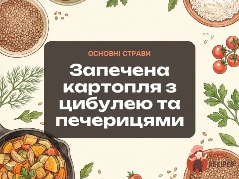 Запечена картопля з цибулею та печерицями
