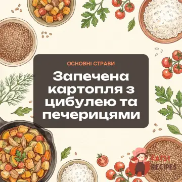 Запечена картопля з цибулею та печерицями