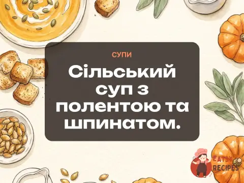 Сільський суп з полентою та шпинатом.