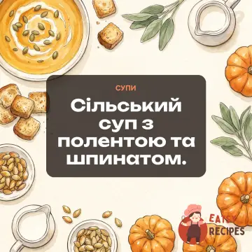 Сільський суп з полентою та шпинатом.