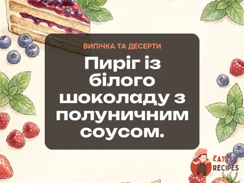 Пиріг із білого шоколаду з полуничним соусом.