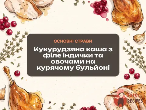Кукурудзяна каша з філе індички та овочами на курячому бульйоні