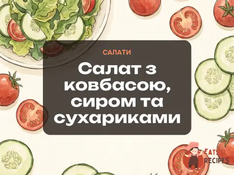 Салат з ковбасою, сиром та сухариками