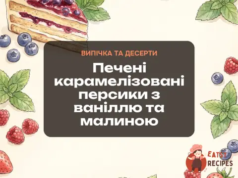 Печені карамелізовані персики з ваніллю та малиною