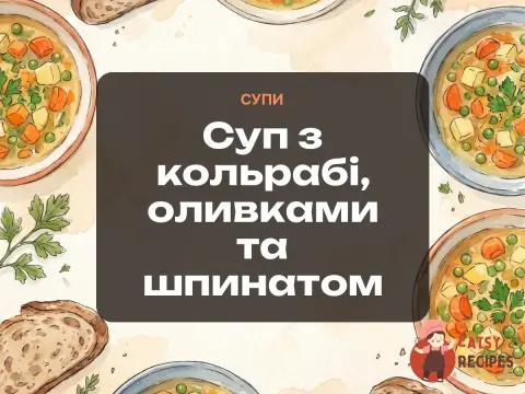 Суп з кольрабі, оливками та шпинатом