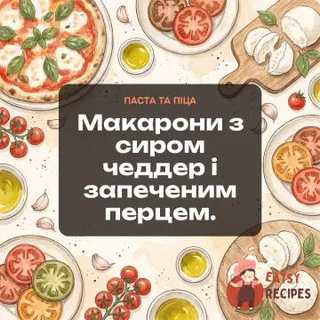 Макарони з сиром чеддер і запеченим перцем.