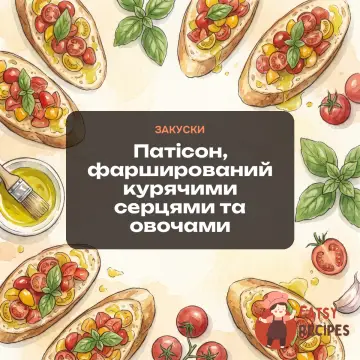 Патісон, фарширований курячими серцями та овочами