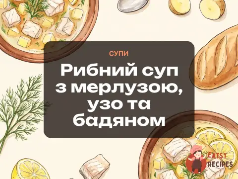 Рибний суп з мерлузою, узо та бадяном