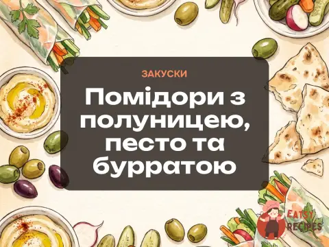 Помідори з полуницею, песто та бурратою