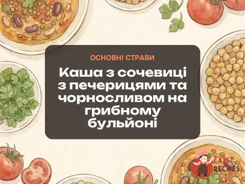 Каша з сочевиці з печерицями та чорносливом на грибному бульйоні