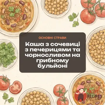 Каша з сочевиці з печерицями та чорносливом на грибному бульйоні