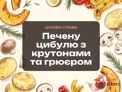 Печену цибулю з крутонами та грюєром