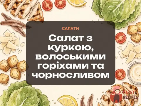 Салат з куркою, волоськими горіхами та чорносливом