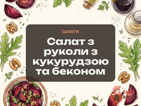 Салат з руколи з кукурудзою та беконом