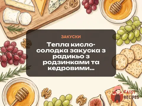 Тепла кисло-солодка закуска з радикьо з родзинками та кедровими горішками