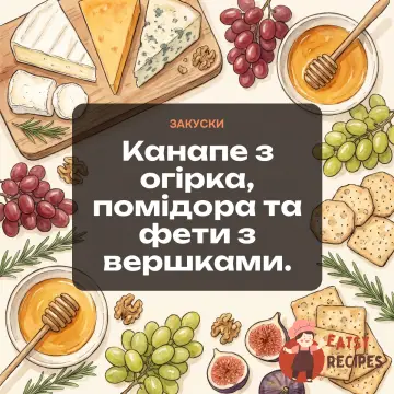 Канапе з огірка, помідора та фети з вершками.