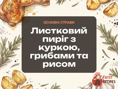 Листковий пиріг з куркою, грибами та рисом