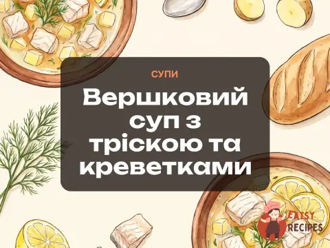 Вершковий суп з тріскою та креветками