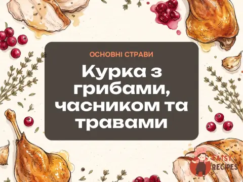 Курка з грибами, часником та травами