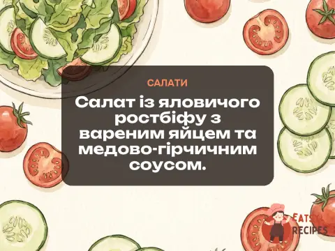 Салат із яловичого ростбіфу з вареним яйцем та медово-гірчичним соусом.
