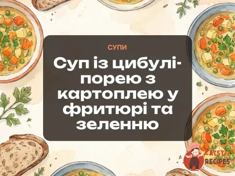 Суп із цибулі-порею з картоплею у фритюрі та зеленню