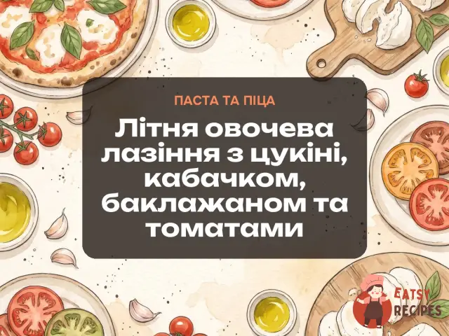 Літня овочева лазіння з цукіні, кабачком, баклажаном та томатами