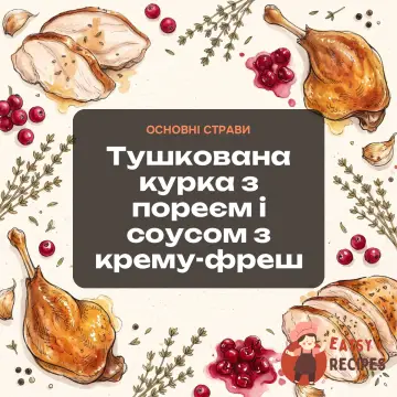 Тушкована курка з пореєм і соусом з крему-фреш