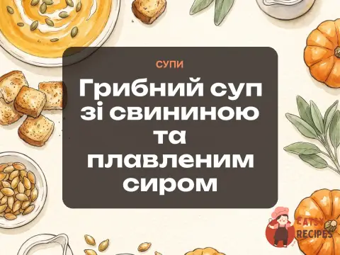 Грибний суп зі свининою та плавленим сиром