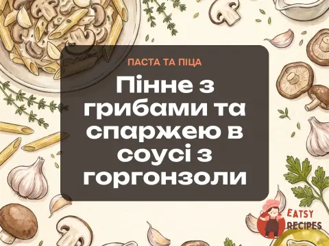 Пінне з грибами та спаржею в соусі з горгонзоли