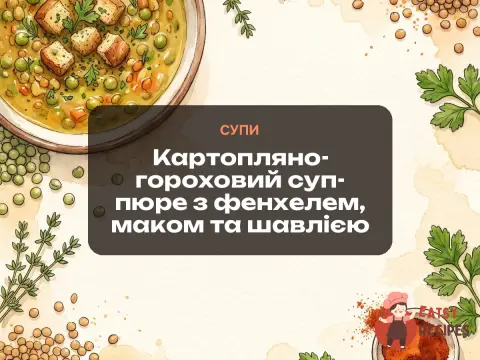 Картопляно-гороховий суп-пюре з фенхелем, маком та шавлією