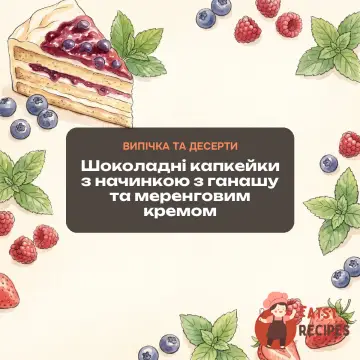 Шоколадні капкейки з начинкою з ганашу та меренговим кремом