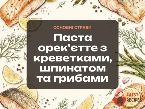 Паста орек'єтте з креветками, шпинатом та грибами