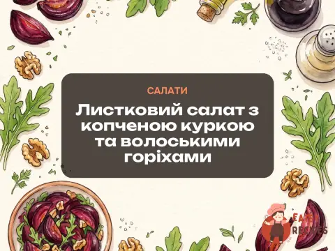 Листковий салат з копченою куркою та волоськими горіхами